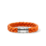 Orange Leather Bracelet, Sterling Silver