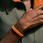 Orange Leather Bracelet, Sterling Silver