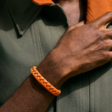 Orange Leather Bracelet, Sterling Silver