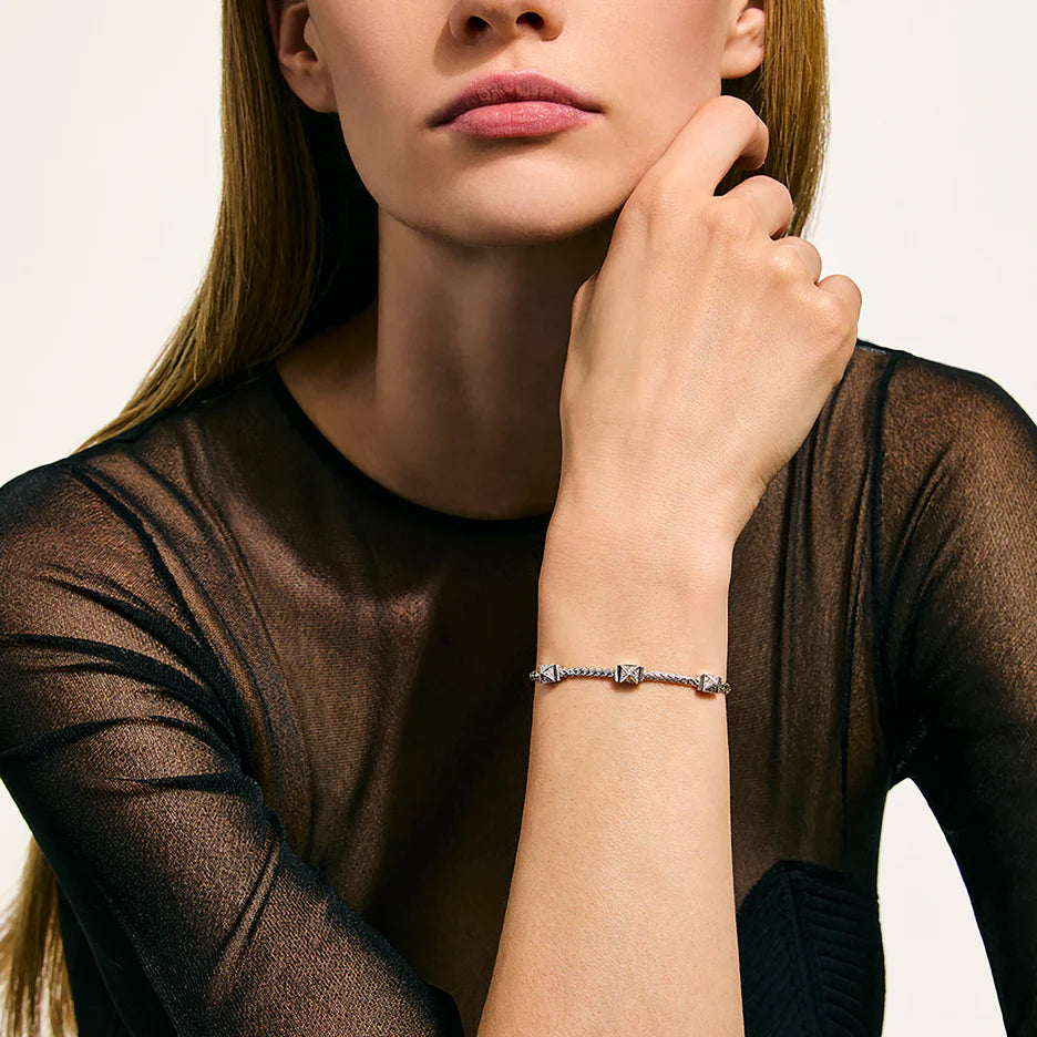 Icon Stud Bracelet, Sterling Silver, Diamonds, 2.5MM