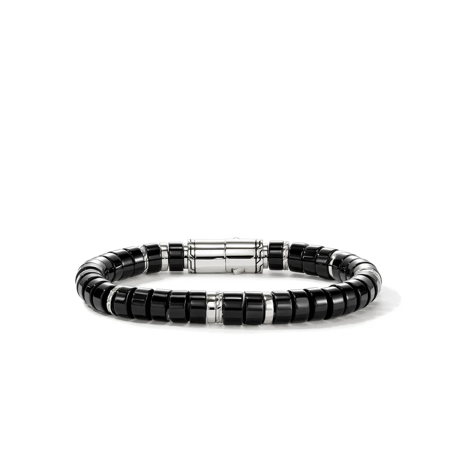 Heishi Bracelet, Sterling Silver, Black Onyx, 8MM