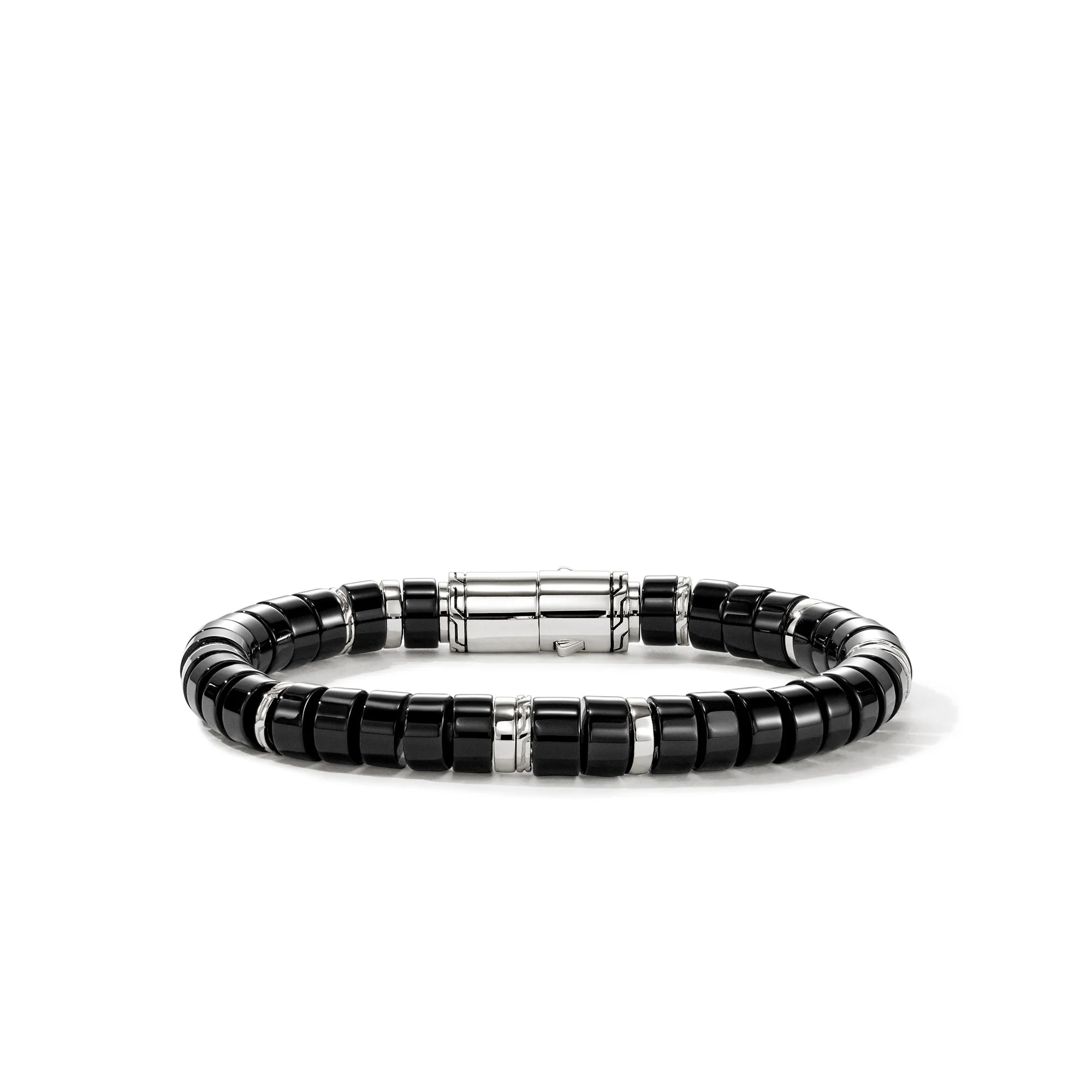 Heishi Bracelet, Sterling Silver, Black Onyx, 8MM