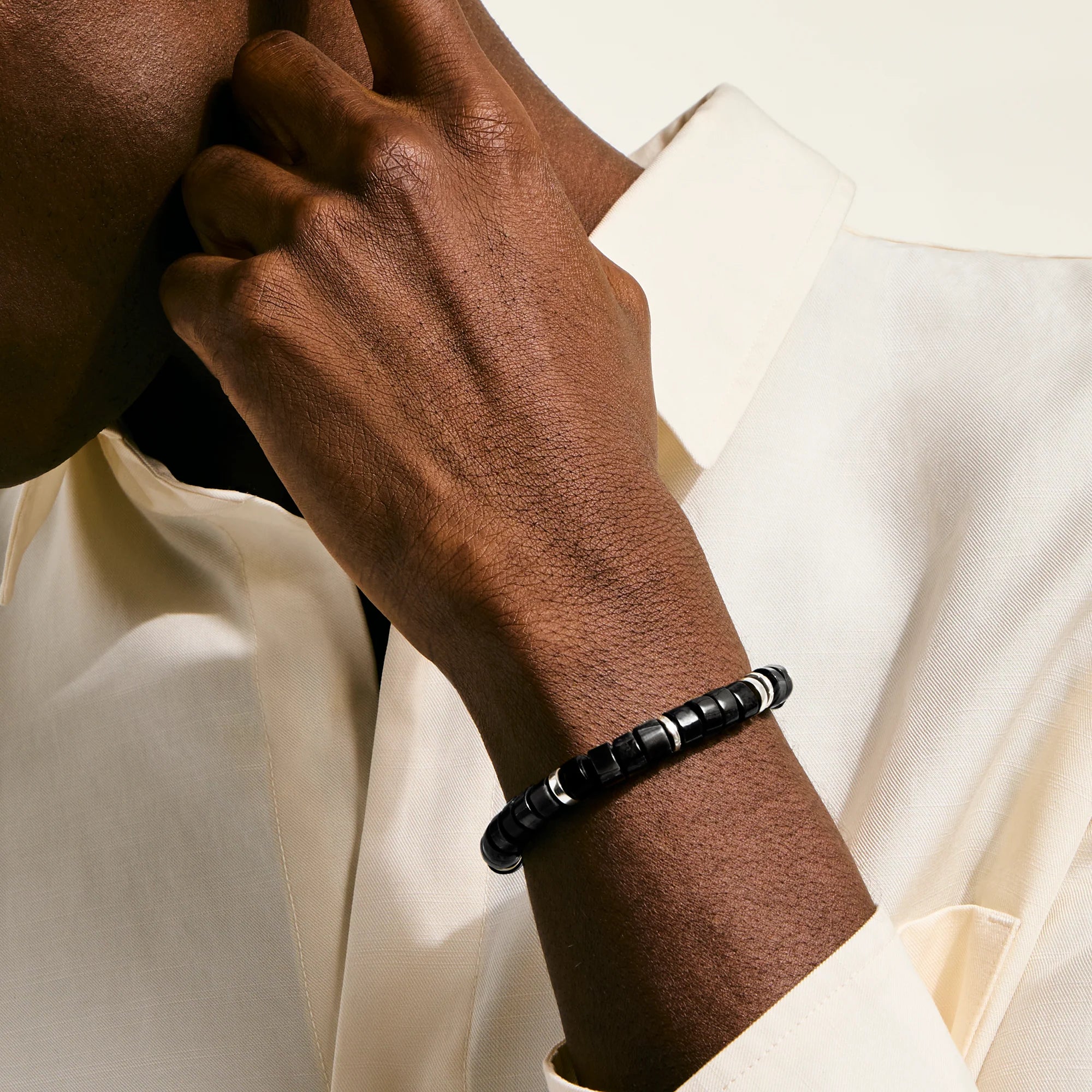 Heishi Bracelet, Sterling Silver, Black Onyx, 8MM