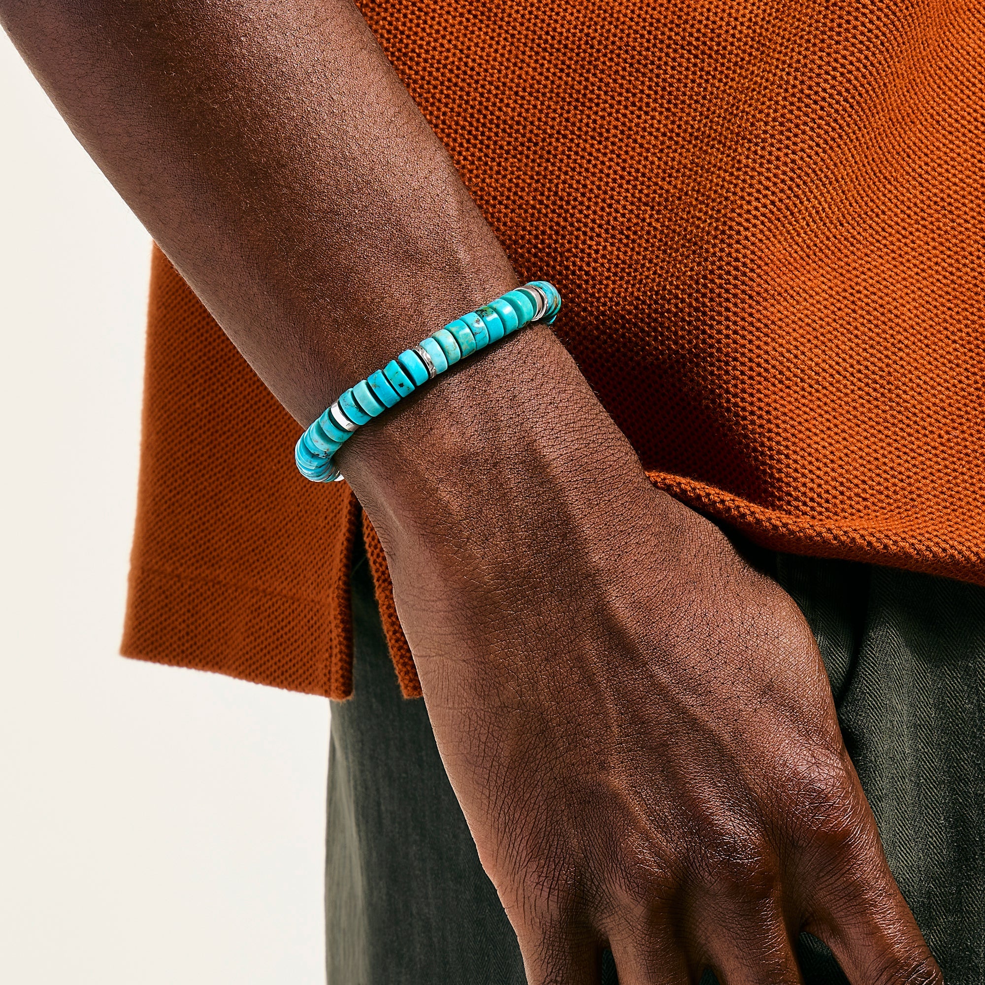 Heishi Bracelet, Sterling Silver, Turquoise, 8MM