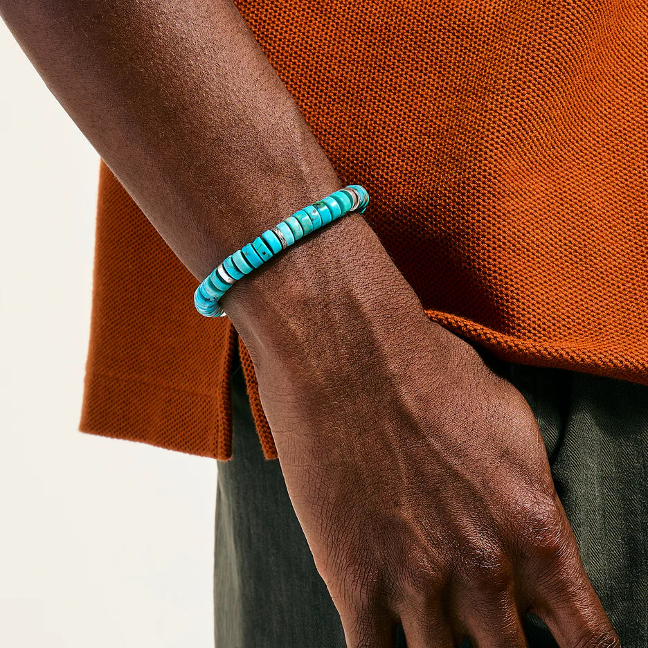 Heishi Bracelet, Sterling Silver, Turquoise, 8MM