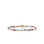 Heishi Gem Bracelet, Sterling Silver, Orange Citrine, Rhodolite, Pink Tourmaline, 2.5MM