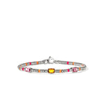 Heishi Gem Bracelet, Sterling Silver, Orange Citrine, Rhodolite, Pink Tourmaline, 2.5MM