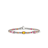 Heishi Gem Bracelet, Sterling Silver, Orange Citrine, Rhodolite, Pink Tourmaline, 2.5MM