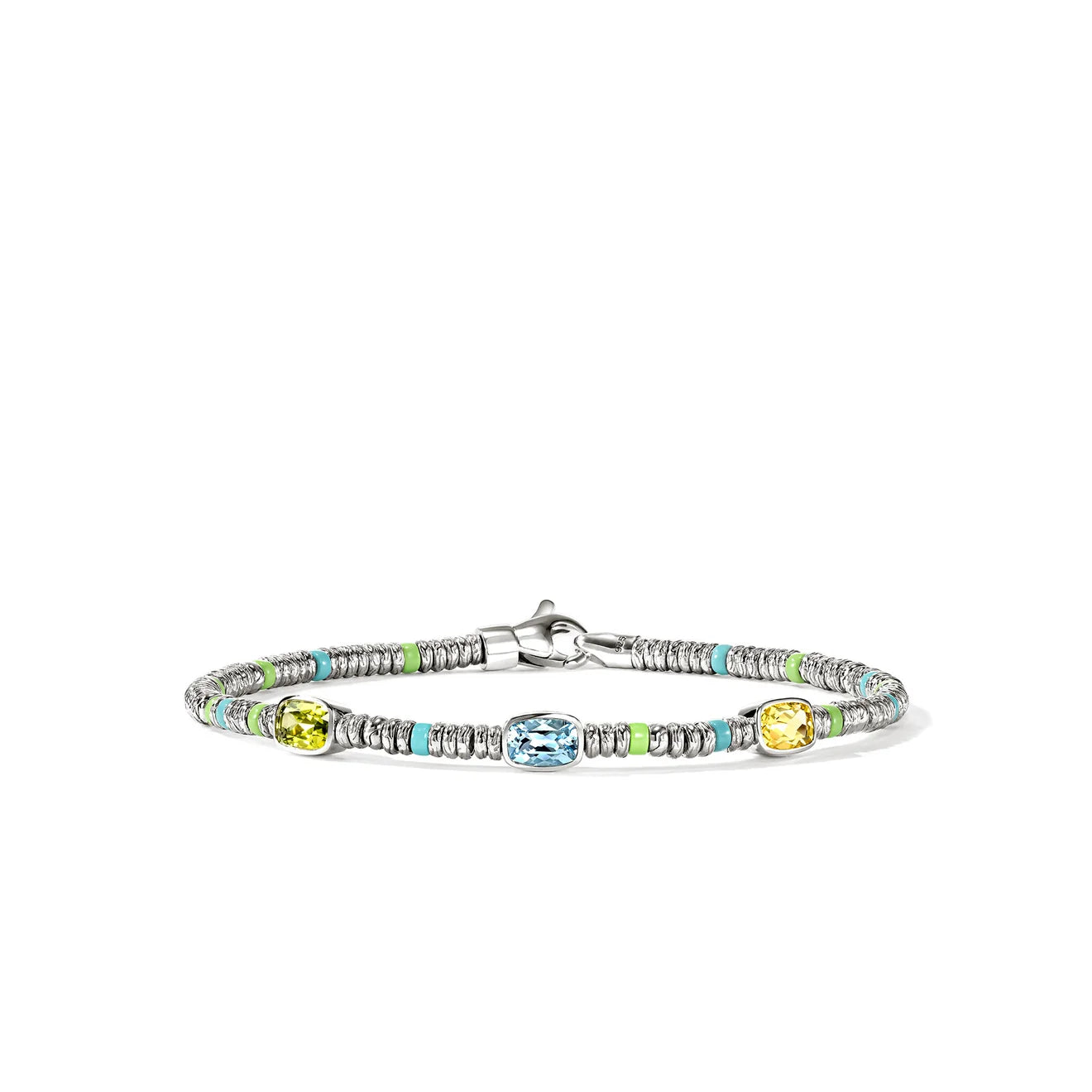 Heishi Gem Bracelet, Sterling Silver, Peridot, Sky Blue Topaz, Lemon Quartz, 2.5MM