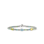 Heishi Gem Bracelet, Sterling Silver, Peridot, Sky Blue Topaz, Lemon Quartz, 2.5MM