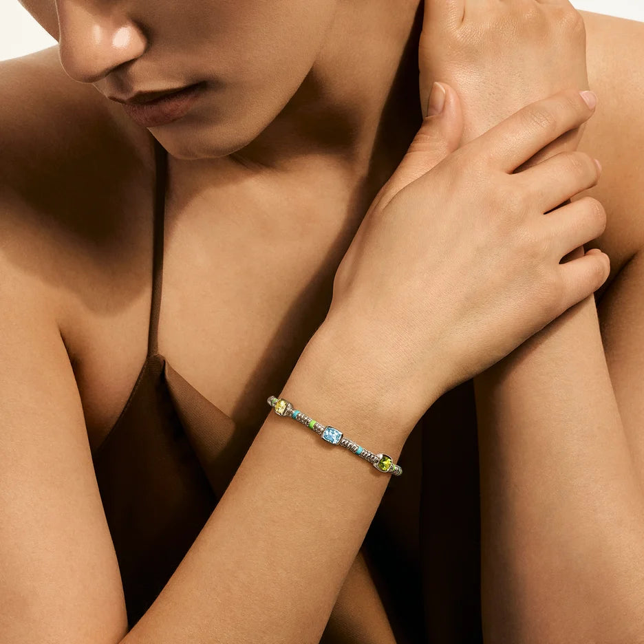 Heishi Gem Bracelet, Sterling Silver, Peridot, Sky Blue Topaz, Lemon Quartz, 2.5MM