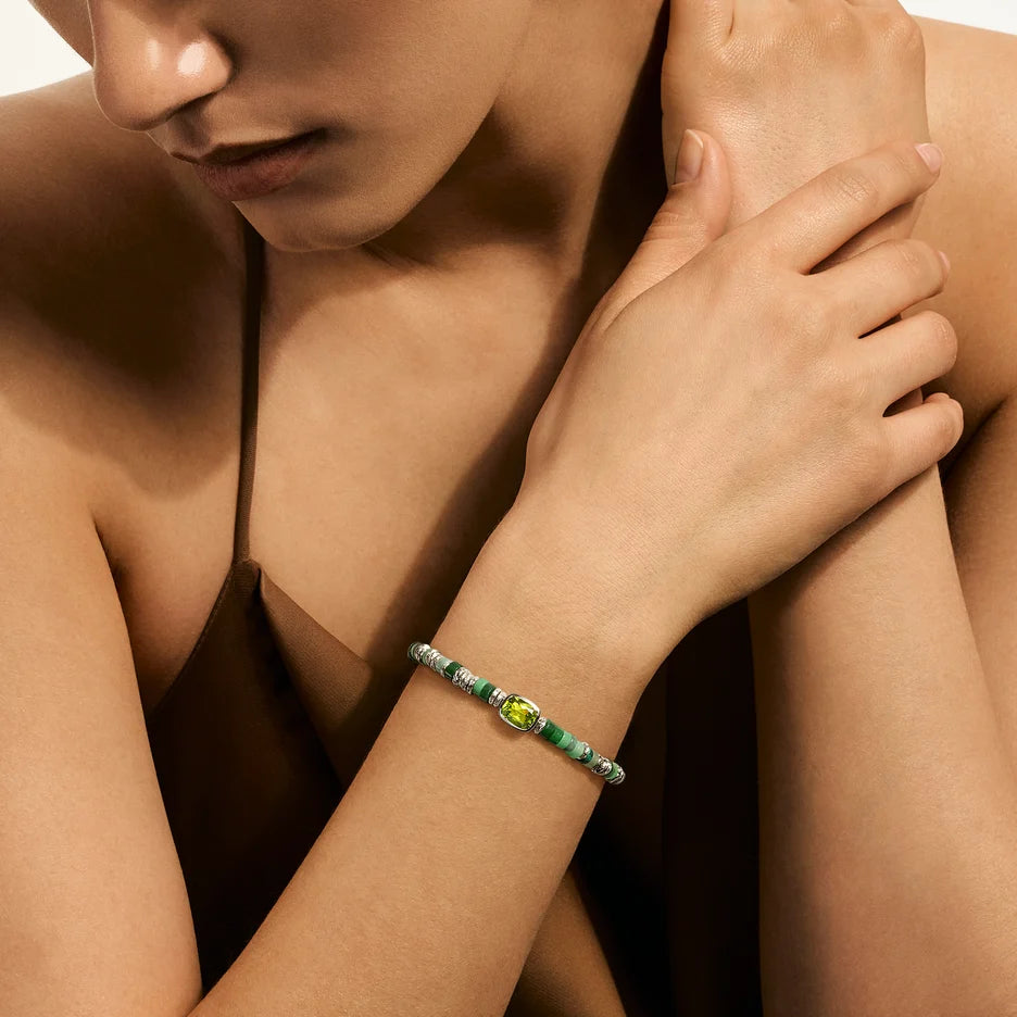 Heishi Gem Bracelet, Sterling Silver, Peridot, 4MM