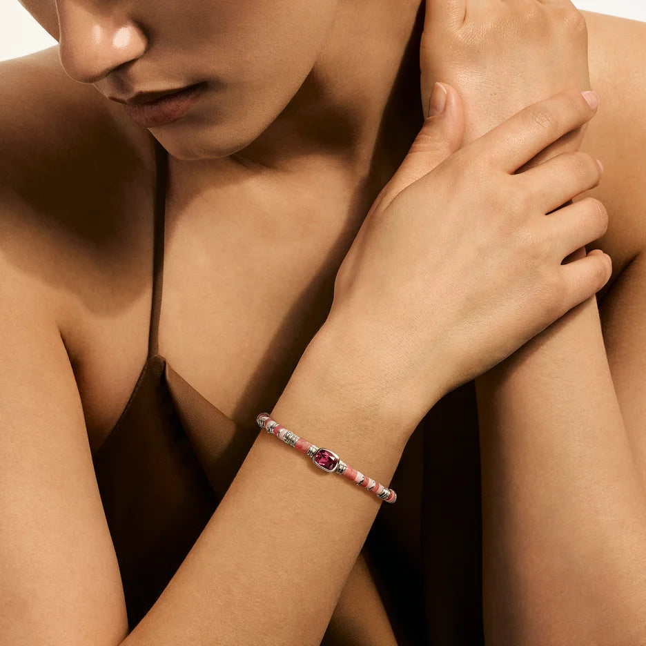 Heishi Gem Bracelet, Sterling Silver, Rhodolite, 4MM