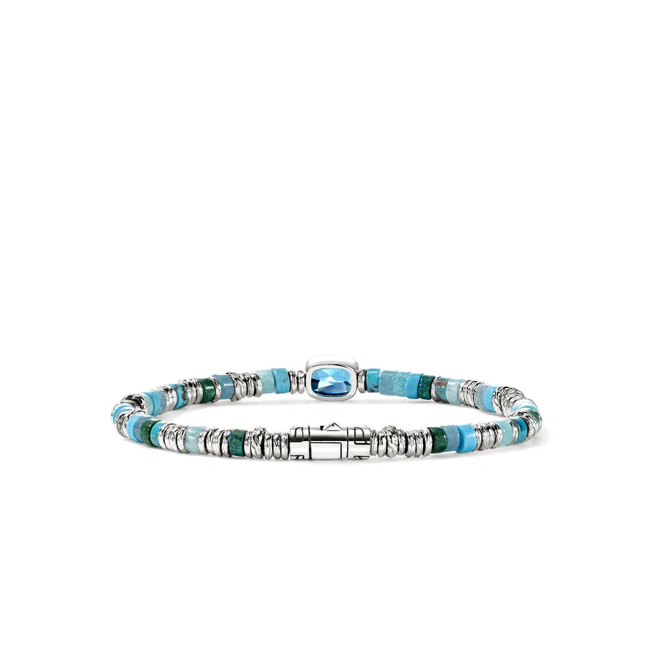 Heishi Gem Bracelet, Sterling Silver, Swiss Blue Topaz, 4MM