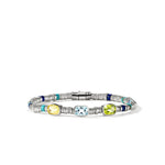 Heishi Gem Bracelet, Sterling Silver, Peridot, Sky Blue Topaz, Quartz, 4MM
