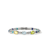 Heishi Gem Bracelet, Sterling Silver, Peridot, Sky Blue Topaz, Quartz, 4MM