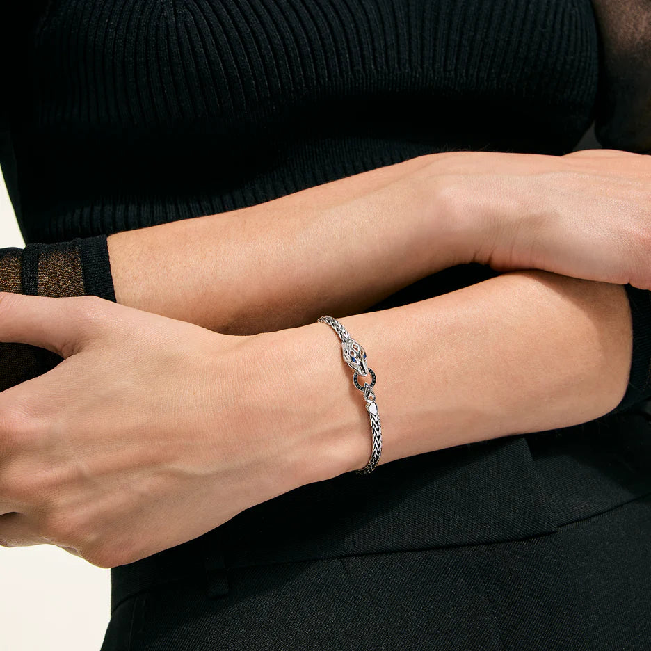 Naga Bracelet, Sterling Silver, Black Sapphire, 3.5MM