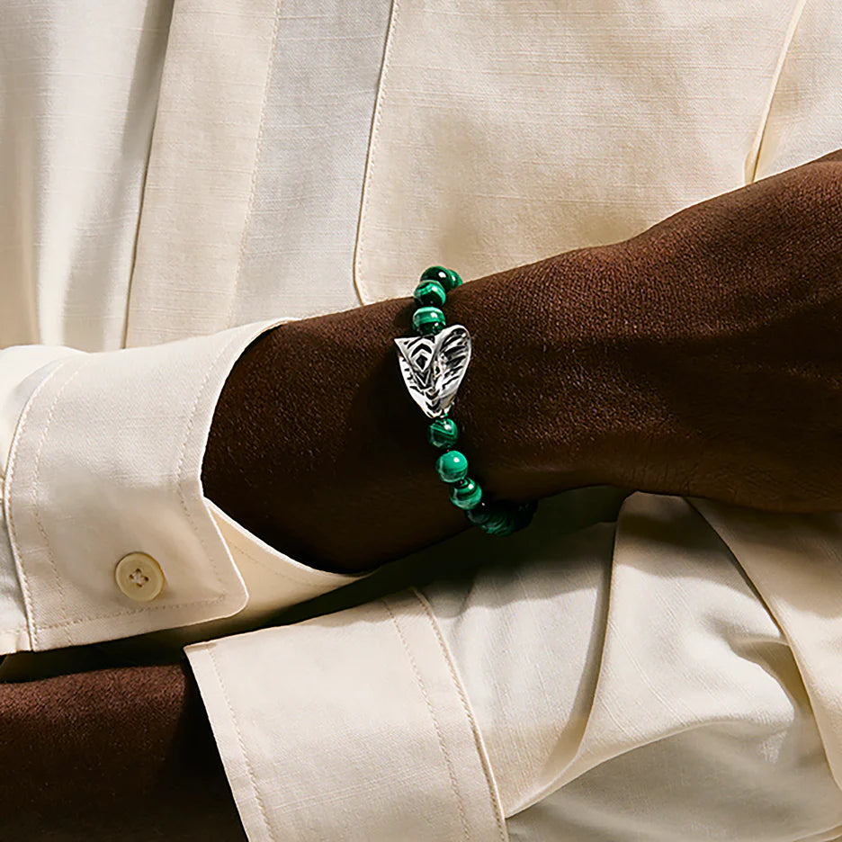 Legends Cobra Bracelet, Sterling Silver, Malachite, 8MM