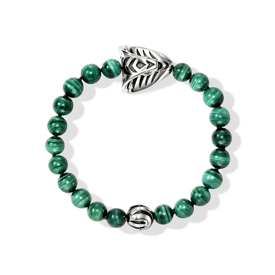 Legends Cobra Bracelet, Sterling Silver, Malachite, 8MM