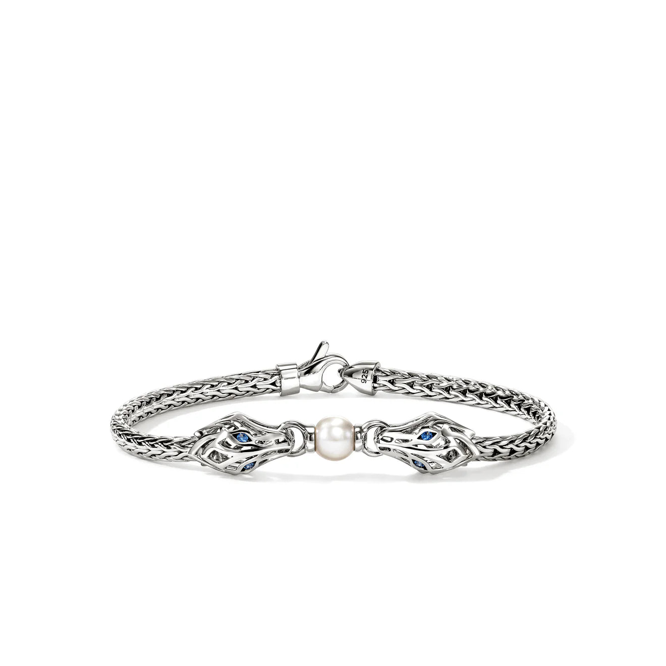 Naga Bracelet, Sterling Silver, Pearl, Blue Sapphire, 3.5MM