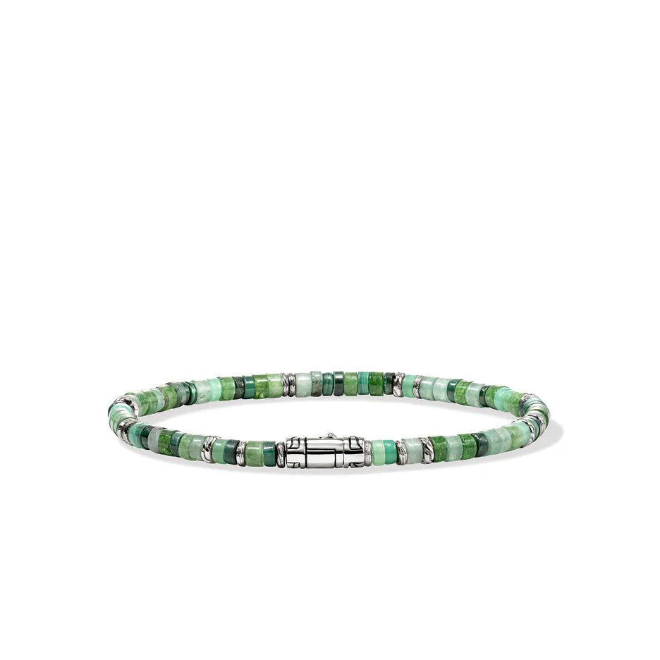 Heishi Bracelet, Hardstones, Emeralds, Sterling Silver, 4MM