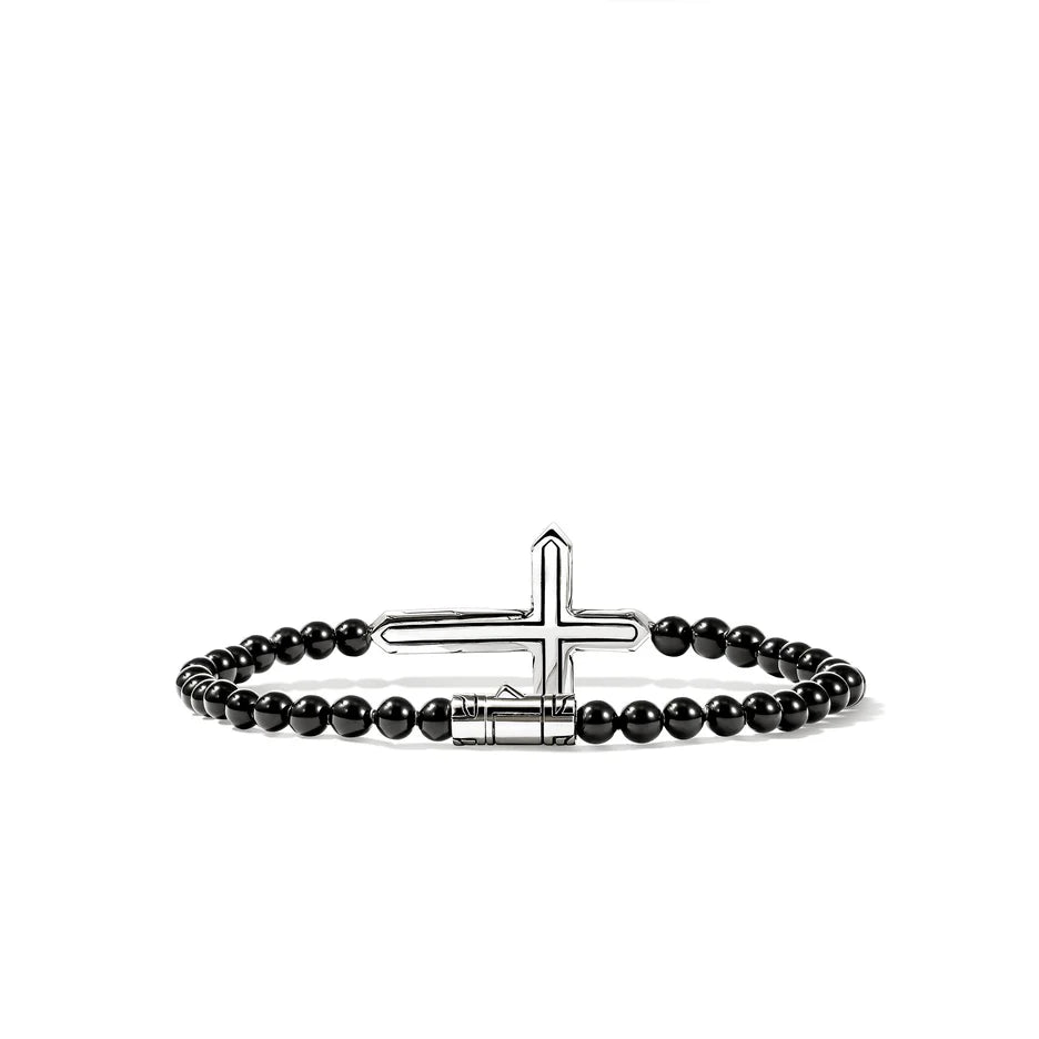 Icon 50 Cross Bracelet, Sterling Silver, Black Onyx, 4MM