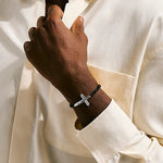 Icon 50 Cross Bracelet, Sterling Silver, Black Onyx, 4MM