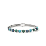 Sterling Silver Beaded Chain Bracelet with Turquoise, Chrysocolla & Malachite