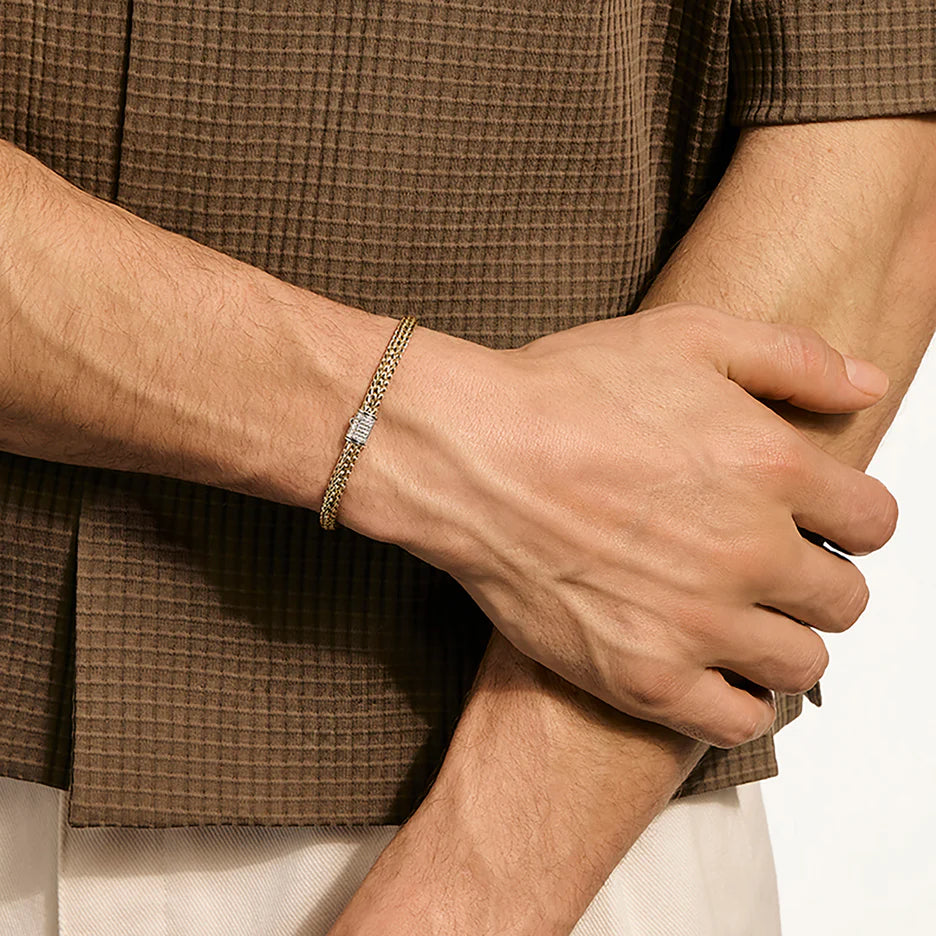 Icon Bracelet, Reversible, Gold, Sterling Silver, Diamonds, 5MM