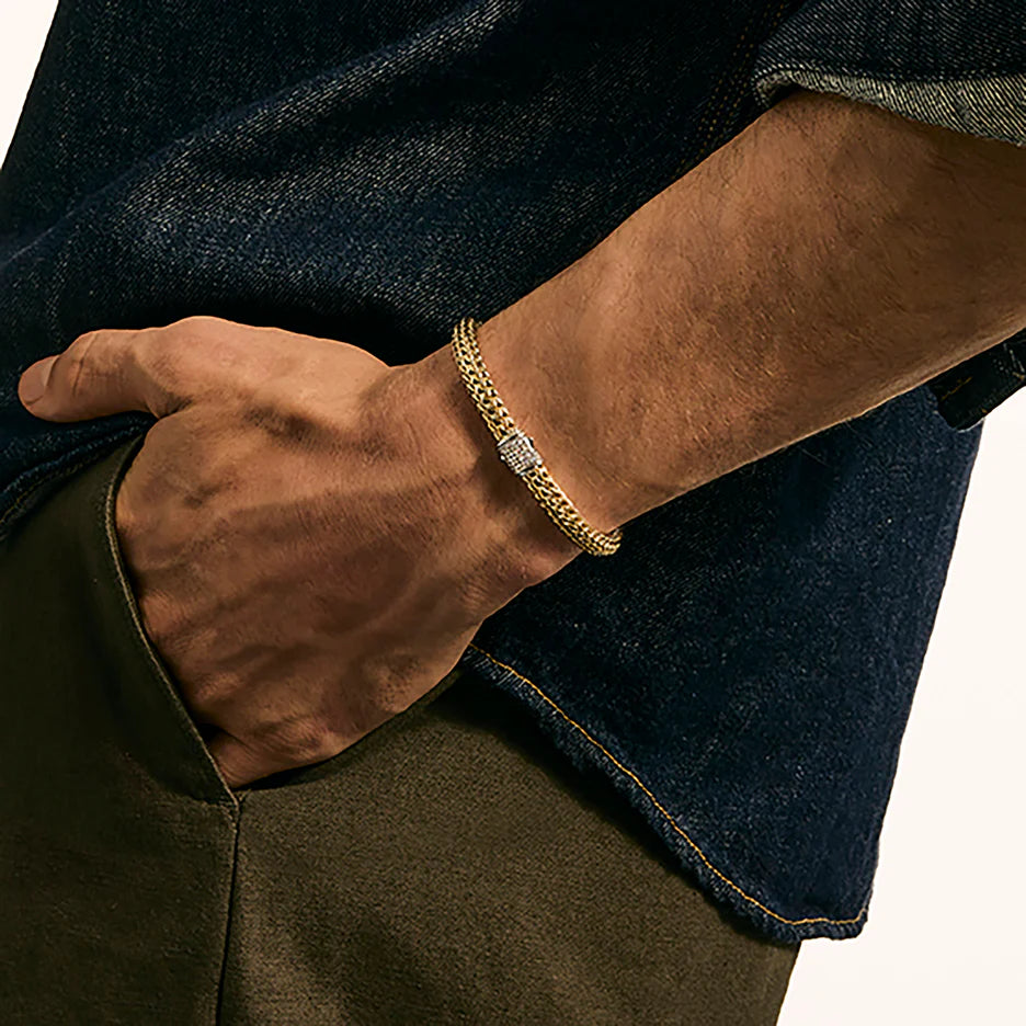 Icon Bracelet, Reversible, Gold, Sterling Silver, Diamonds, 6.5MM