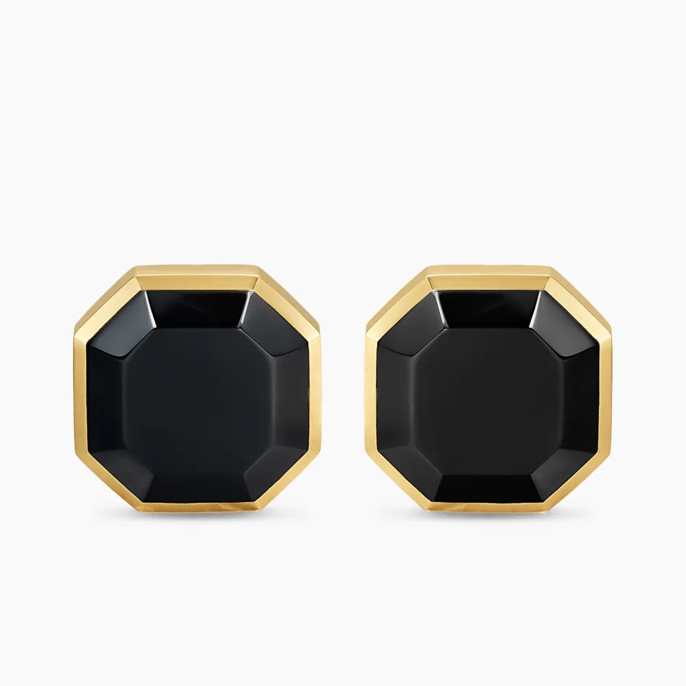 STREAMLINE® CUFFLINKS Sterling Silver with 14K Yellow Gold and Black Onyx, 15mm