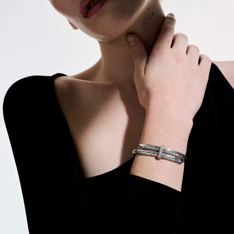 Spear Flex Cuff, Sterling Silver, Diamonds, 5.5MM