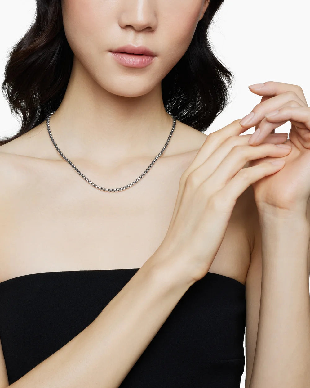 Box Chain Necklace Sterling Silver with 14K Yellow Gold Accent, 3.6mm