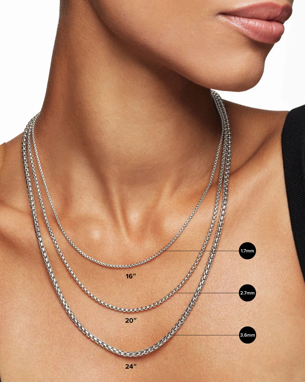 Box Chain Necklace Sterling Silver with 14K Yellow Gold Accent, 3.6mm
