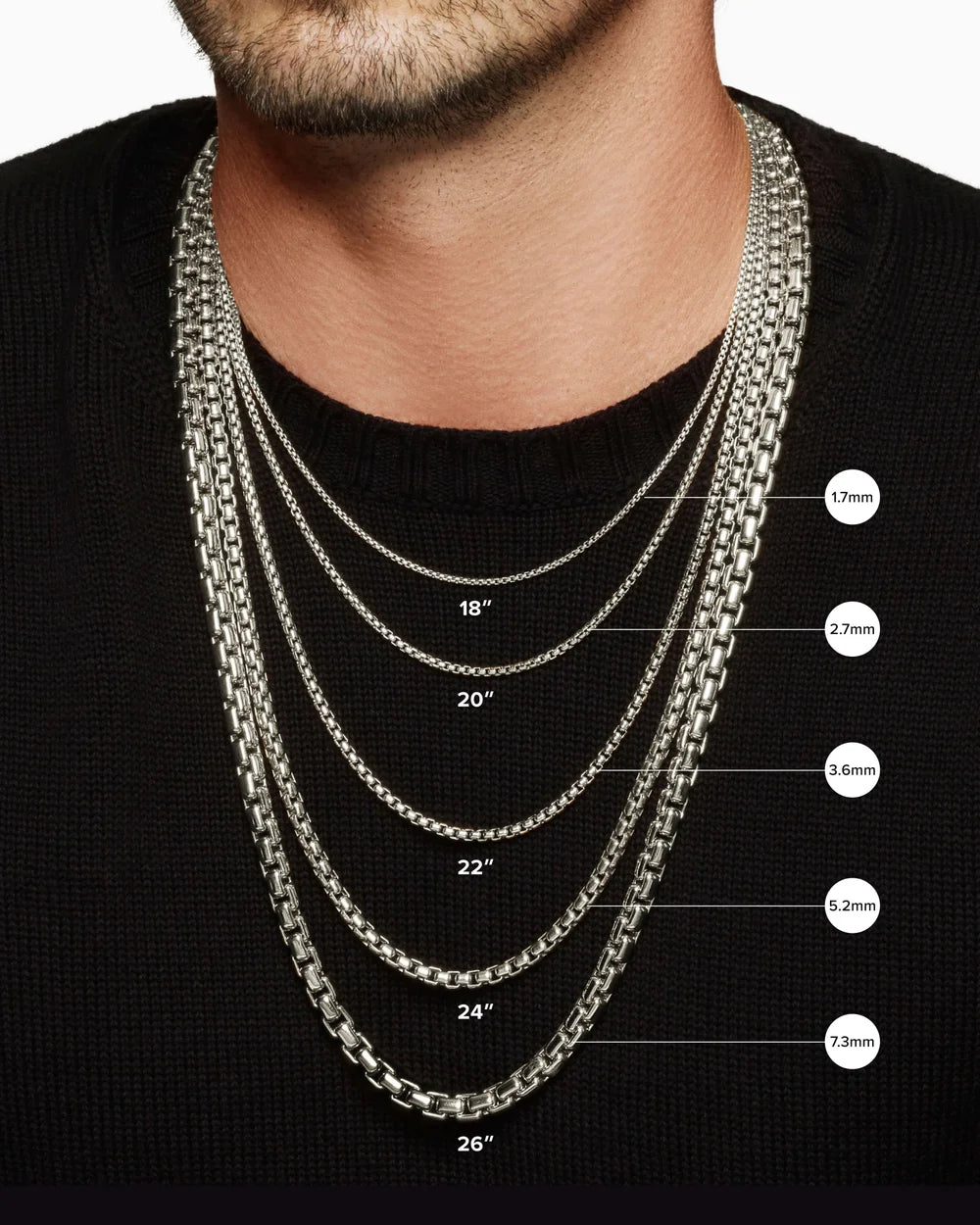 Box Chain Necklace in Sterling Silver, 1.7mm