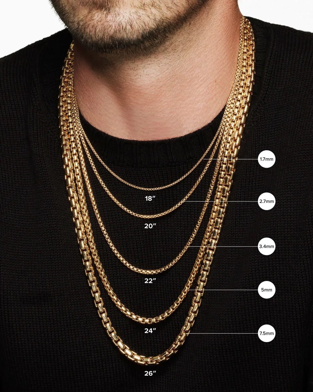 Box Chain Necklace in 18K Yellow Gold, 2.7mm