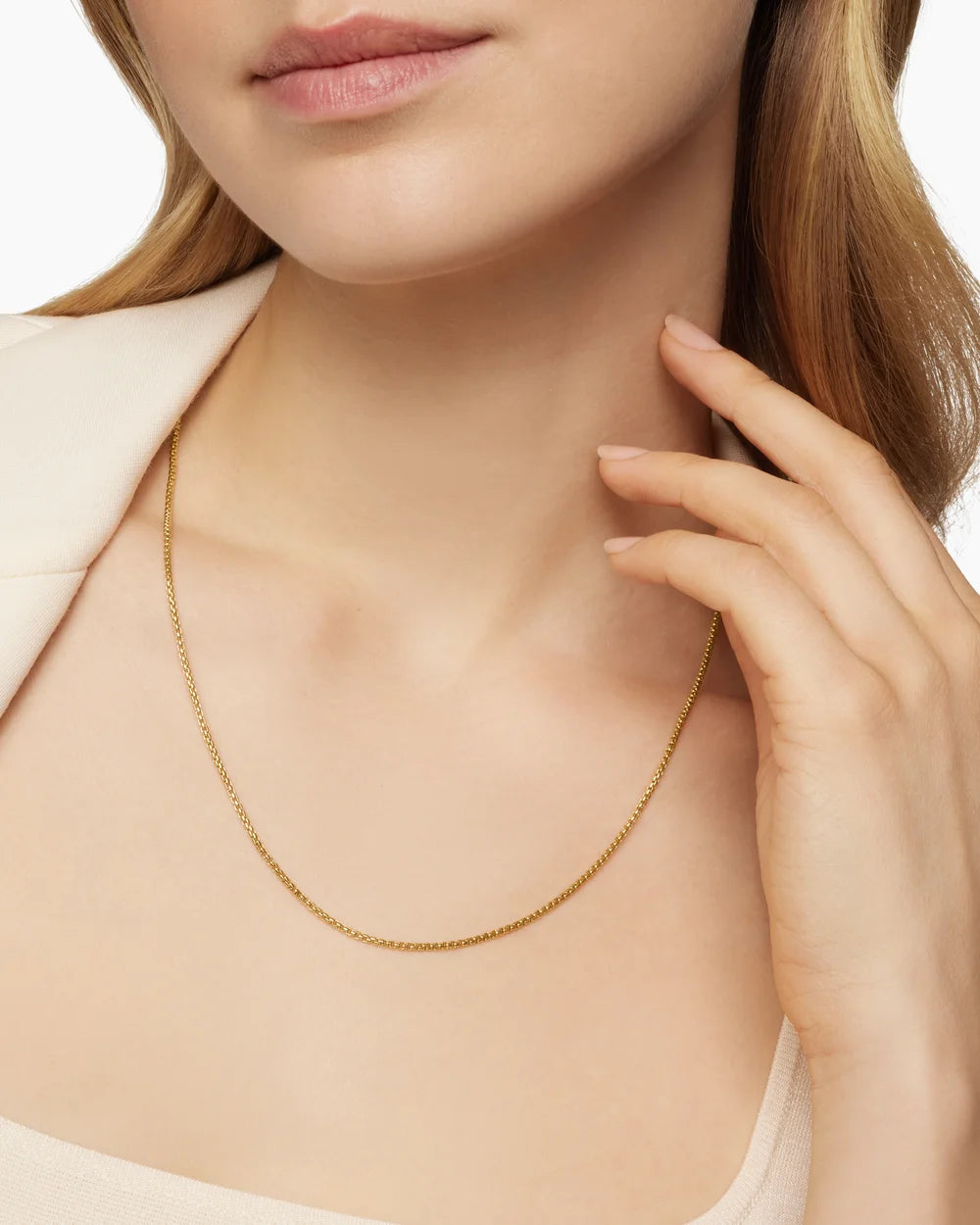 Box Chain Necklace in 18K Yellow Gold, 1.7mm