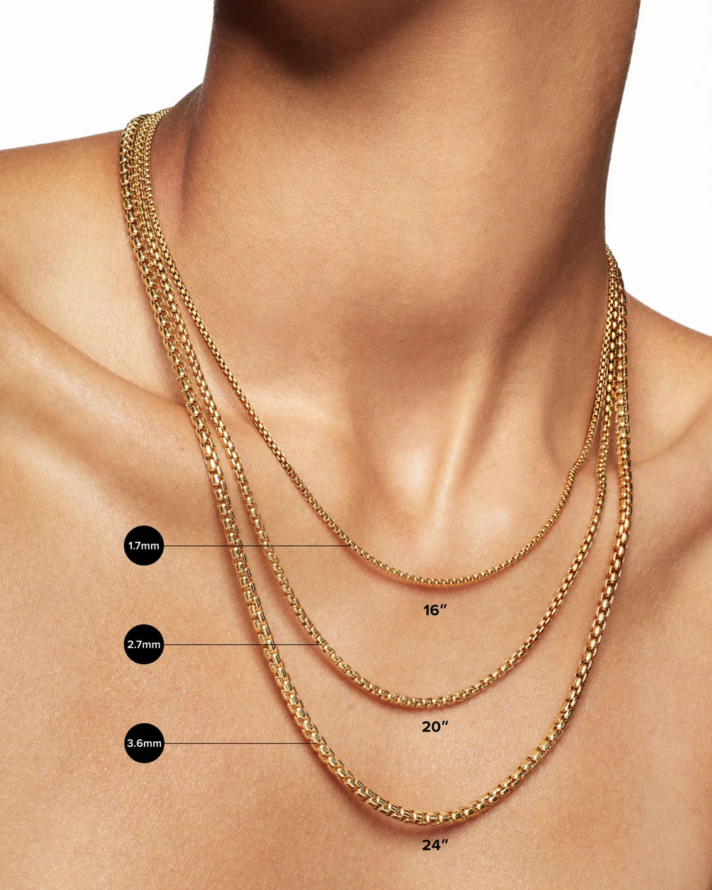 Box Chain Necklace in 18K Yellow Gold, 1.7mm