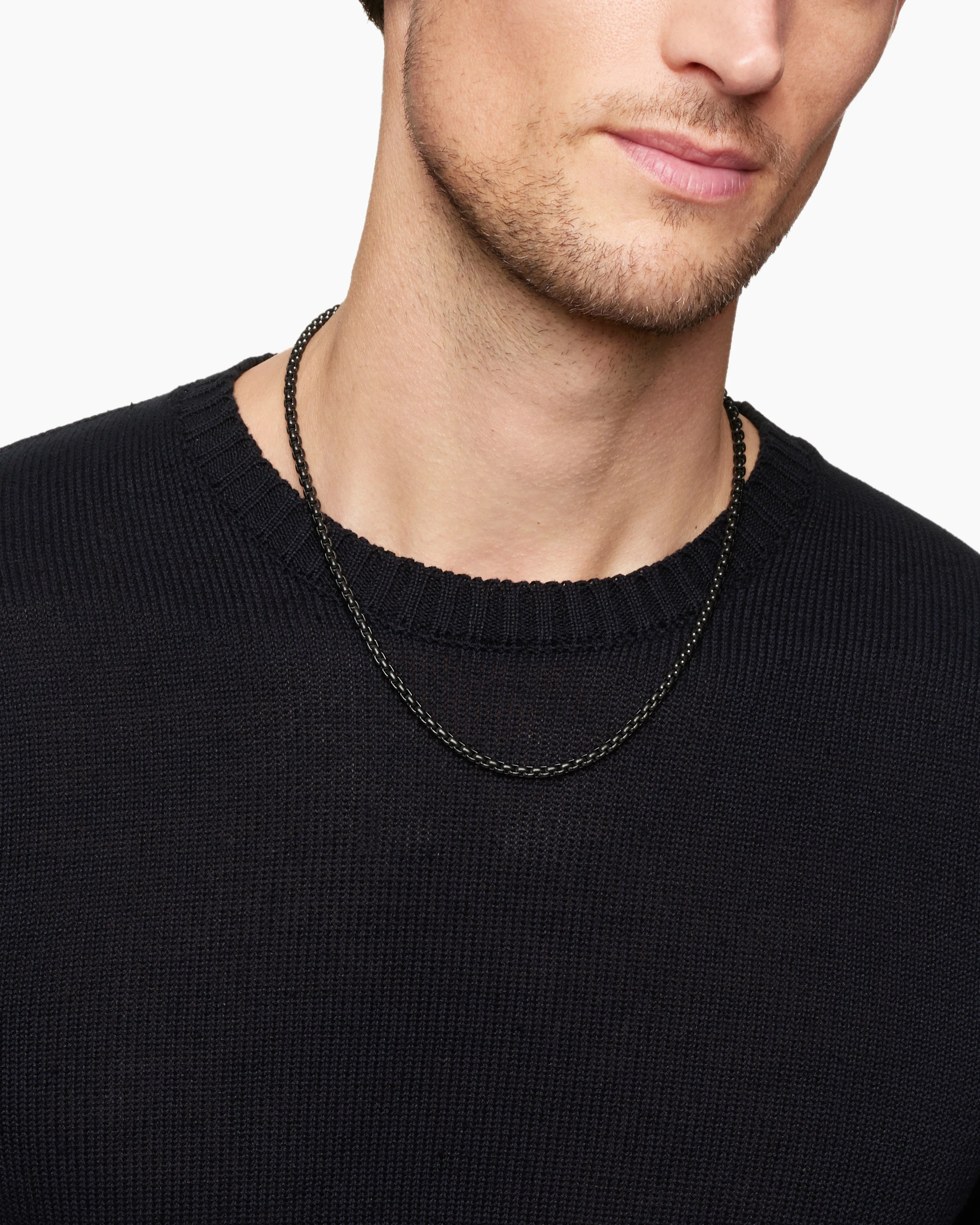 22" BOX CHAIN NECKLACE Darkened Stainless Steel, 4mm