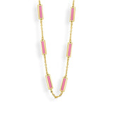 14K Yellow Gold 17 Station Pink Inlay Necklace