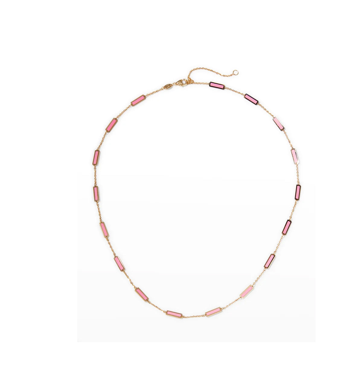 14K Yellow Gold 17 Station Pink Inlay Necklace