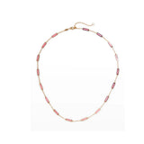 14K Yellow Gold 17 Station Pink Inlay Necklace