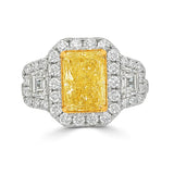 Yellow Diamond Three-Stone Halo Ring