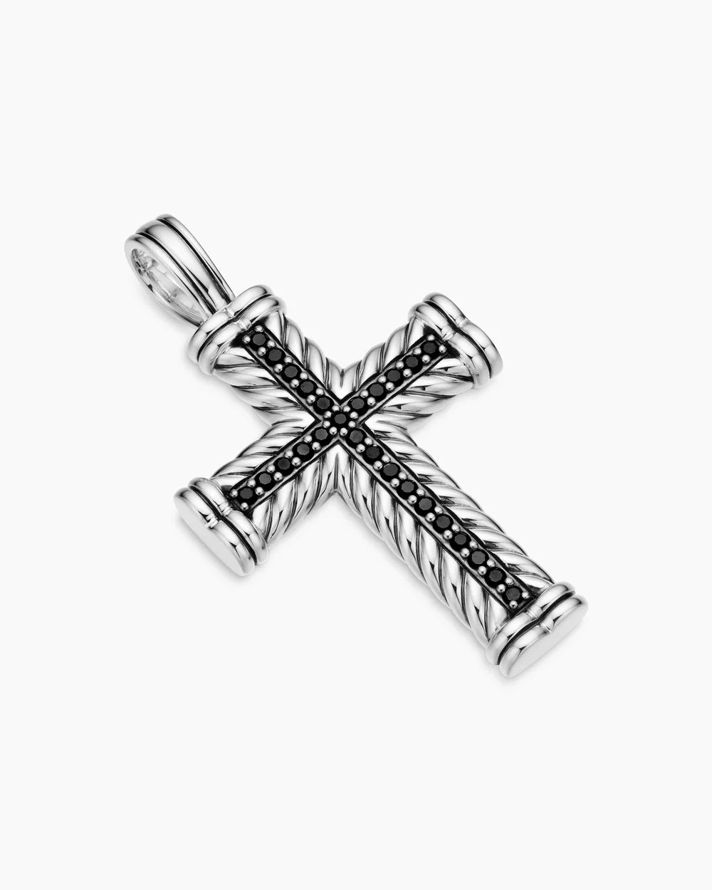 CHEVRON CROSS PENDANT Sterling Silver with Black Diamonds, 41.5mm