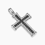 CHEVRON CROSS PENDANT Sterling Silver with Black Diamonds, 41.5mm