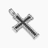 CHEVRON CROSS PENDANT Sterling Silver with Black Diamonds, 41.5mm