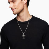 CHEVRON CROSS PENDANT Sterling Silver with Black Diamonds, 41.5mm