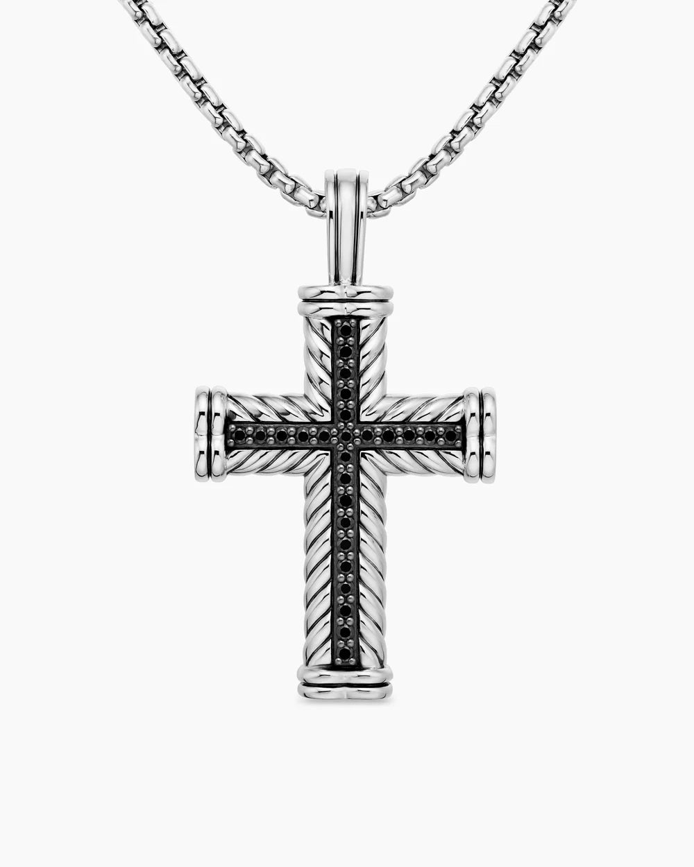 CHEVRON CROSS PENDANT Sterling Silver with Black Diamonds, 41.5mm