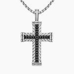 CHEVRON CROSS PENDANT Sterling Silver with Black Diamonds, 41.5mm