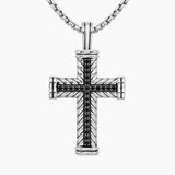 CHEVRON CROSS PENDANT Sterling Silver with Black Diamonds, 41.5mm